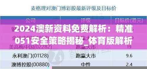 2024澳新资料免费解析:精准051安全策略揭秘_体育版解析报告AYB183.61