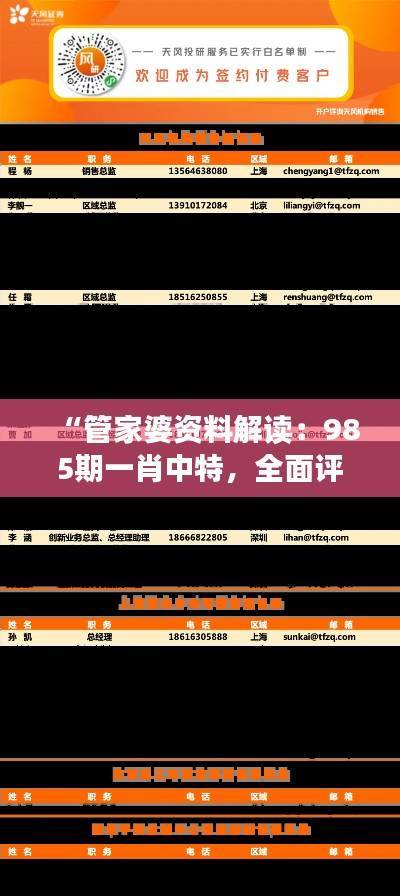“管家婆资料解读:985期一肖中特,全面评估与TQE951.3分析”