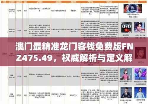 澳门最精准龙门客栈免费版FNZ475.49，权威解析与定义解读