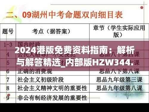 2024港版免费资料指南：解析与解答精选_内部版HZW344.62