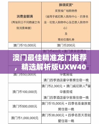 澳门最佳精准龙门推荐,精选解析版UXW409.49