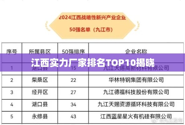 江西实力厂家排名TOP10揭晓